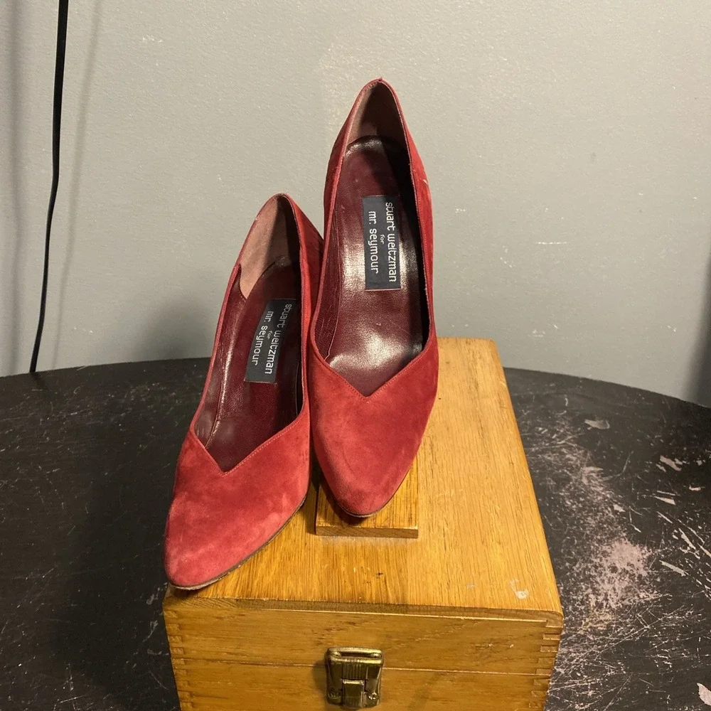 STUART WEITZMAN RED SNAKE‎ SKIN PATTERN SUEDE HIGH HEEL SHOES SIZE 8M